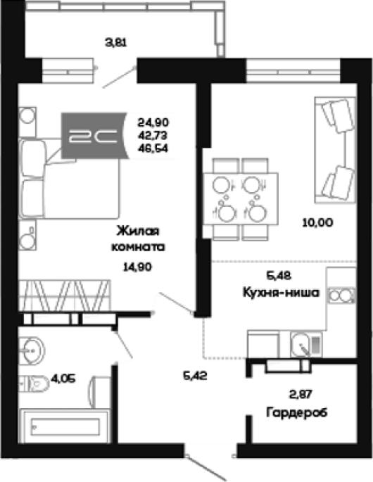Продажа 2-комнатной студии в&nbsp;жилом комплексе «Салют»