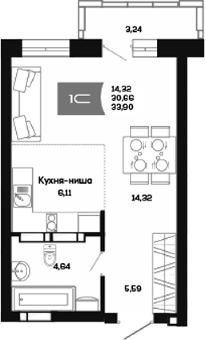 Продажа 1-комнатной студии в&nbsp;жилом комплексе «Салют»
