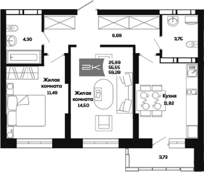 Продажа 2-комнатной в&nbsp;жилом комплексе «Салют»