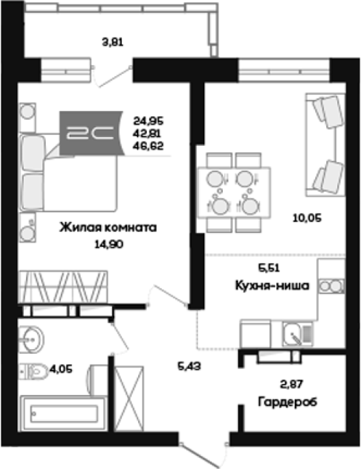 Продажа 2-комнатной студии в&nbsp;жилом комплексе «Салют»