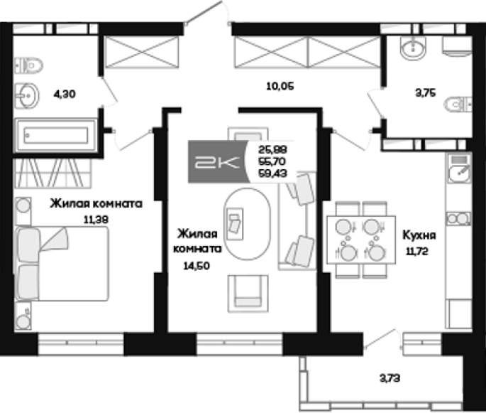 Продажа 2-комнатной в&nbsp;жилом комплексе «Салют»