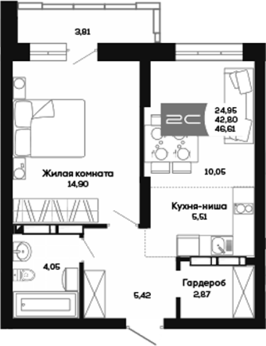 Продажа 2-комнатной студии в&nbsp;жилом комплексе «Салют»
