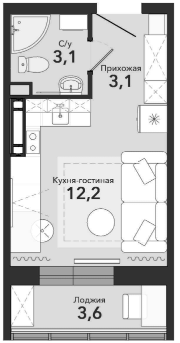 Продажа 1-комнатной студии в&nbsp;жилом комплексе «Чистая Слобода»