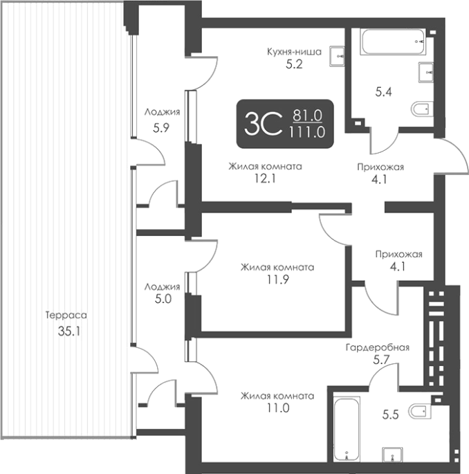 Продажа 3-комнатной студии в&nbsp;жилом комплексе «City Towers»