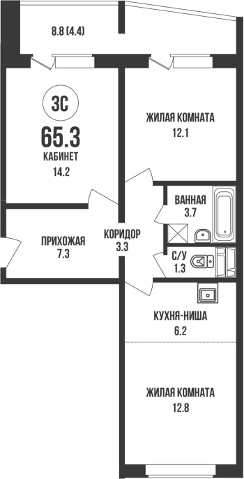 Продажа 3-комнатной студии в&nbsp;жилом комплексе «Династия»