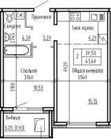 2-комнатная студия в жилом комлексе «Фламинго»