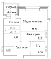 2-комнатная студия в жилом комлексе «Фламинго»