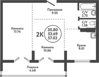 2-комнатная в жилом комлексе «Экополис»