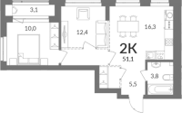 2-комнатная в жилом комлексе «Горская лагуна»