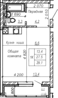 1-комнатная студия в жилом комлексе «Серебряный ключ»