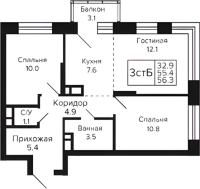 3-комнатная студия в жилом комлексе «Цитатум»
