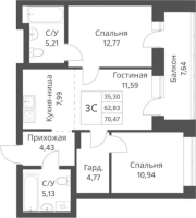 2-комнатная в жилом комлексе «Фора»