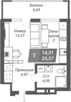 1-комнатная студия в жилом комлексе «Ворошилов»