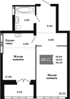 2-комнатная студия в жилом комлексе «Салют»