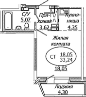 1-комнатная студия в жилом комлексе «Комета-Октябрьский»
