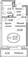 1-комнатная студия в жилом комлексе «Пролетарский»