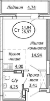 1-комнатная студия в жилом комлексе «Пролетарский»