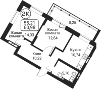 2-комнатная в жилом комлексе «Пегас»