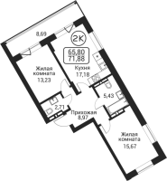 2-комнатная в жилом комлексе «Пегас»