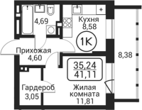 1-комнатная в жилом комлексе «Пегас»