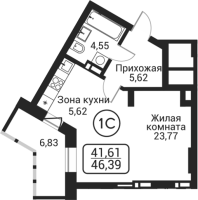 1-комнатная студия в жилом комлексе «Пегас»