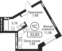 1-комнатная студия в жилом комлексе «Пегас»