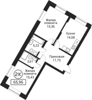 2-комнатная в жилом комлексе «Пегас»