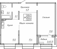 2-комнатная в жилом комлексе «Гренландия»