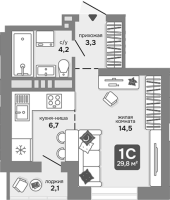 1-комнатная студия в жилом комлексе «Счастливый квартал»