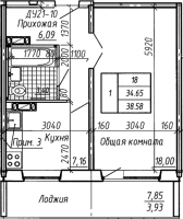 1-комнатная в жилом комлексе «Аквамарин»