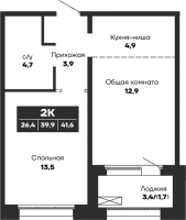 1-комнатная в жилом комлексе «Гренландия»