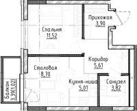 2-комнатная студия в жилом комлексе «Город-на-озере»