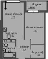 2-комнатная студия в жилом комлексе «Новый бронный»