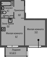 2-комнатная студия в жилом комлексе «Новый бронный»