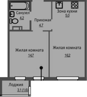 2-комнатная студия в жилом комлексе «Новый бронный»