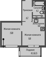 2-комнатная студия в жилом комлексе «Новый бронный»