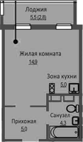 1-комнатная студия в жилом комлексе «Новый бронный»
