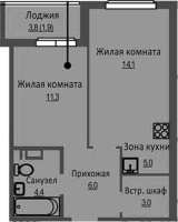 2-комнатная студия в жилом комлексе «Новый бронный»