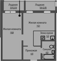 2-комнатная студия в жилом комлексе «Новый бронный»