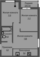 3-комнатная студия в жилом комлексе «Новый бронный»
