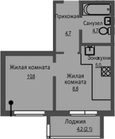 2-комнатная студия в жилом комлексе «Новый бронный»