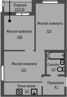 3-комнатная студия в жилом комлексе «Новый бронный»