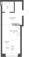 1-комнатная студия в жилом комлексе «Экоград 12 дворов»