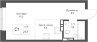 1-комнатная студия в жилом комлексе «Экоград 12 дворов»
