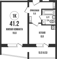 1-комнатная в жилом комлексе «Династия»
