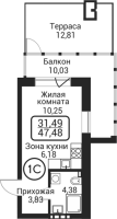 1-комнатная студия в жилом комлексе «Пегас»