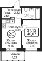 2-комнатная студия в жилом комлексе «Пегас»