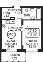 2-комнатная студия в жилом комлексе «Пегас»