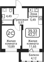 2-комнатная студия в жилом комлексе «Пегас»