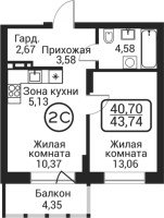 2-комнатная студия в жилом комлексе «Пегас»